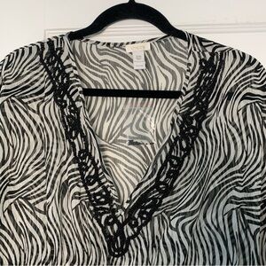 New Chico’s Black and White Zebra Print Tunic Sheer Top Swim Cover Small Medium